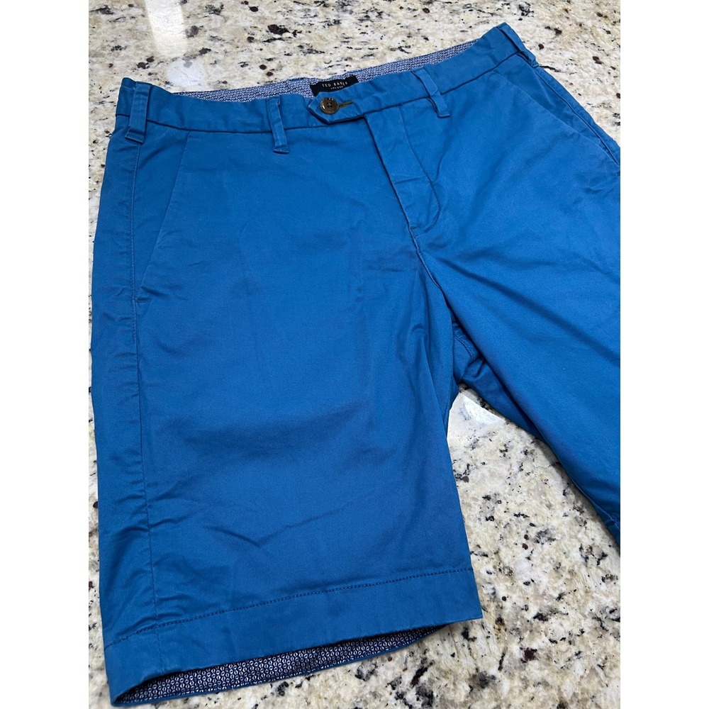 Ted Baker London Mens Chino Shorts Blue Flat Front Cotton Blend 32R Golf Casual